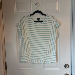 Jones New York Aqua and White Striped Tee